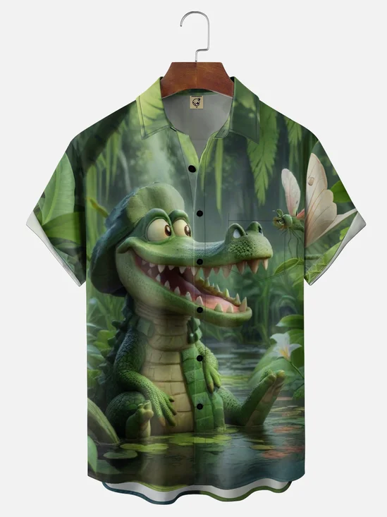 Moisture-wicking Funky Alligator Swamp Chest Pocket Hawaiian Shirt
