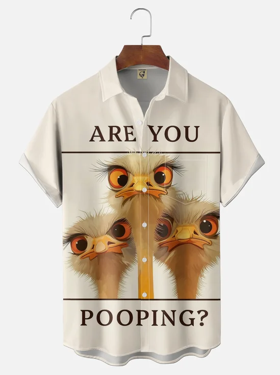 Moisture Wicking Ostrich Humor Funny Chest Pocket Holiday Shirt