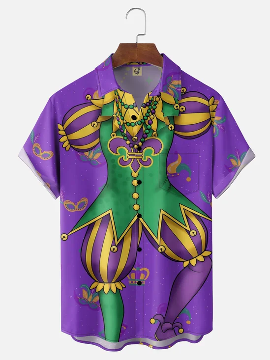 Moisture Wicking Carnival Costume Mask Beaded Chest Pocket Holiday Shirt