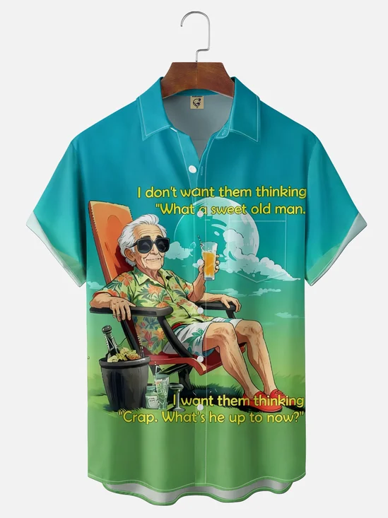 Moisture Wicking A Fun Old Man's Slogan Chest Pocket Holiday Hawaiian Shirt