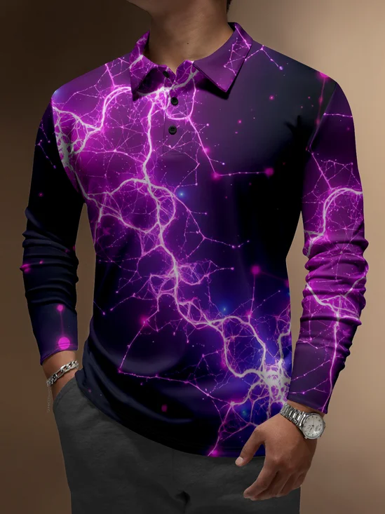 Moisture Wicking Abstract Gradient Stripes Long Sleeve Golf Polo