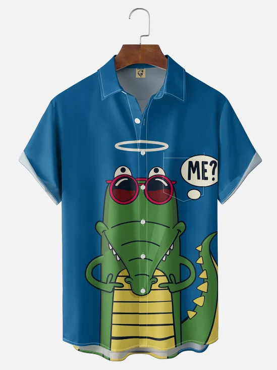 Moisture Wicking Fun Crocodile Slogan Chest Pocket Holiday Hawaii Shirt