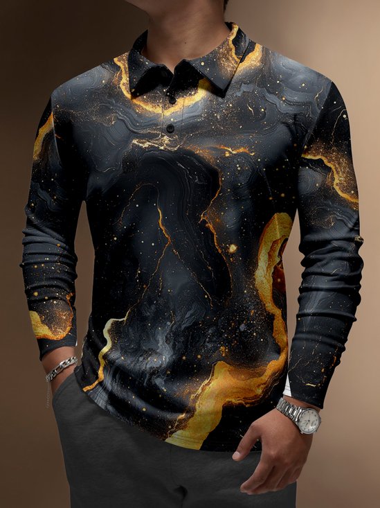 Moisture Wicking Abstract Gradient Geometric Long Sleeve Golf Polo