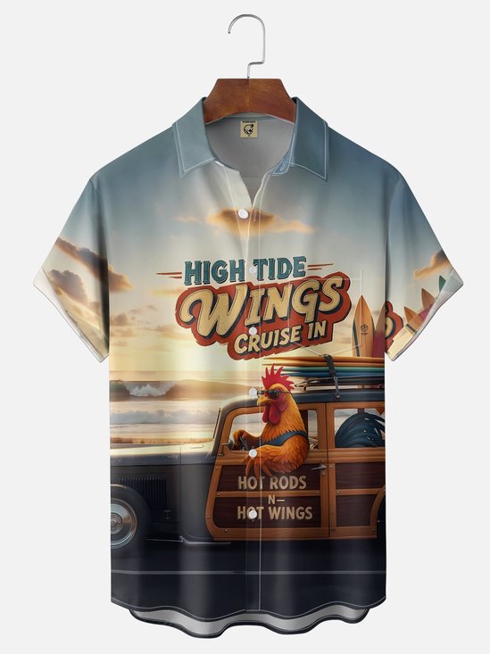 Moisture Wicking Fun Chicken Slogan Chest Pocket Holiday Hawaii Shirt