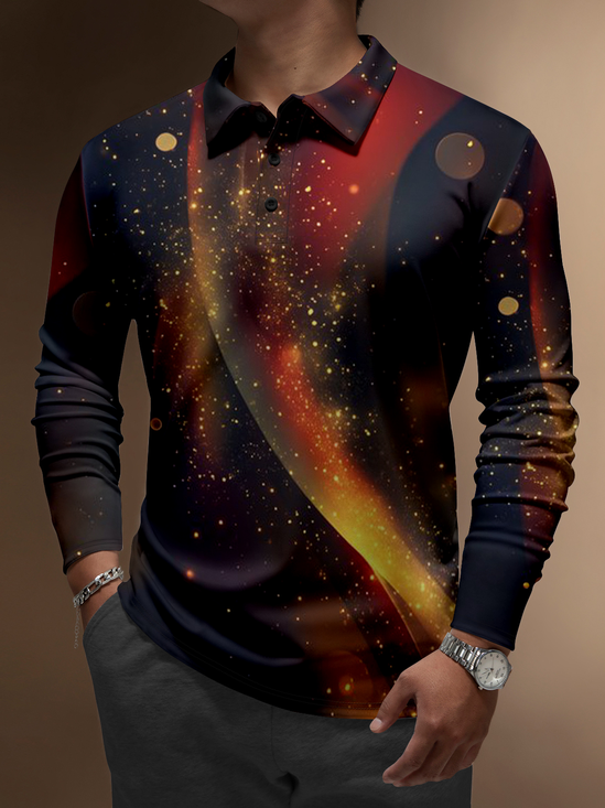 Moisture Wicking Abstract Gradient Geometric Long Sleeve Golf Polo