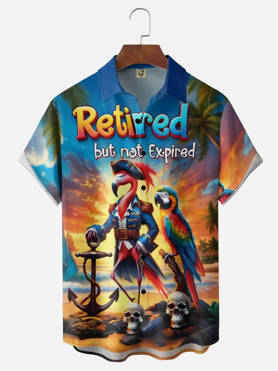 Moisture-wicking Retired But Not Expired Flamingo Parrot Chest Pocket Hawaiian Shirt