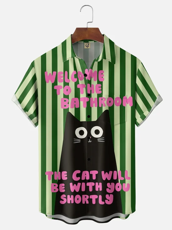 Moisture-wicking Cats in Bathroom Chest Pocket Casual Shirt