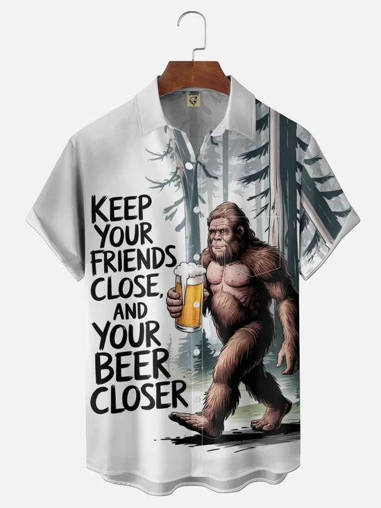 Moisture-wicking Keep Your Friends Close And Your Beer Closer Bigfoot Chest Pocket Casual Shirt