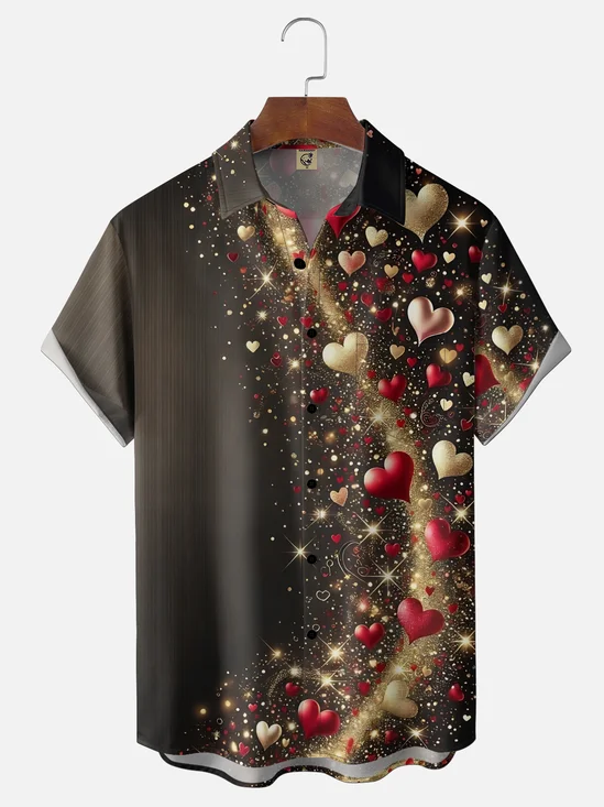 Moisture-wicking Valentine's Day Love Chest Pocket Casual Shirt