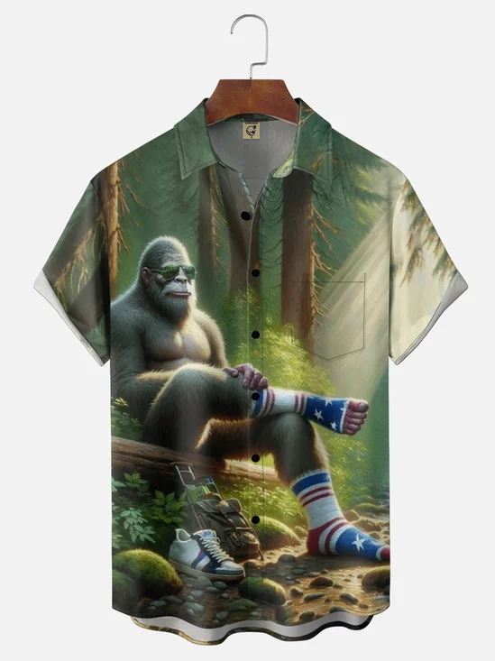 Moisture Wicking Outdoor Hiking Bigfoot Chest Pocket Holiday Hawaii Shirt