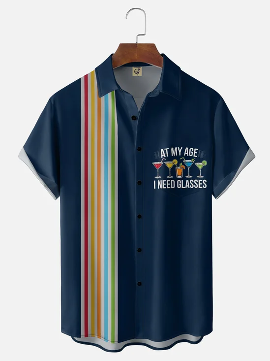 Moisture-wicking At My Age I Need Glasses Cocktail Chest Pocket Hawaiian Bowling Shirt