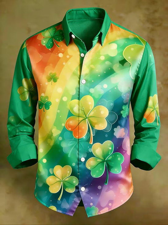 Moisture Wicking St. Patrick's Day Shamrock Chest Pocket Holiday Hawaii Long Sleeve Shirt