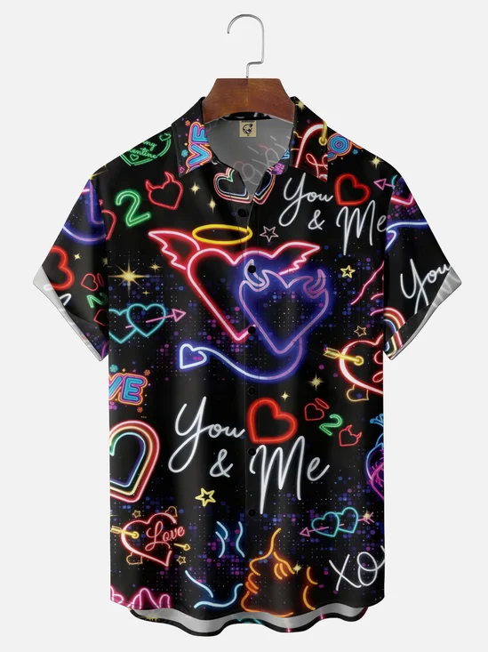 Moisture-wicking Valentine's Day Love Chest Pocket Casual Shirt