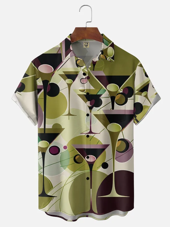 Moisture Wicking Medieval Color Blocks Cocktail Chest Pocket Holiday Shirt