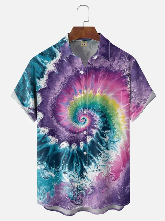 Moisture Wicking Artistic Gradient Design Chest Pocket Holiday Hawaiian Shirt