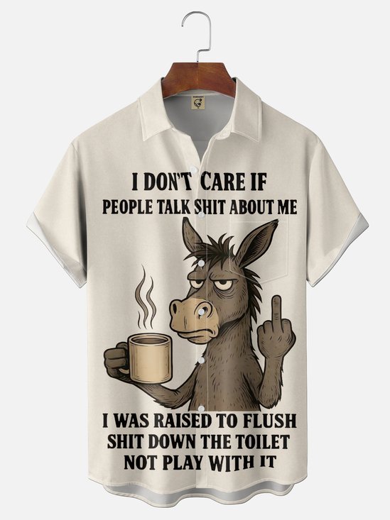 Moisture-wicking Donkey I Don’t Care If People Talk About Me Chest Pocket Casual Shirt