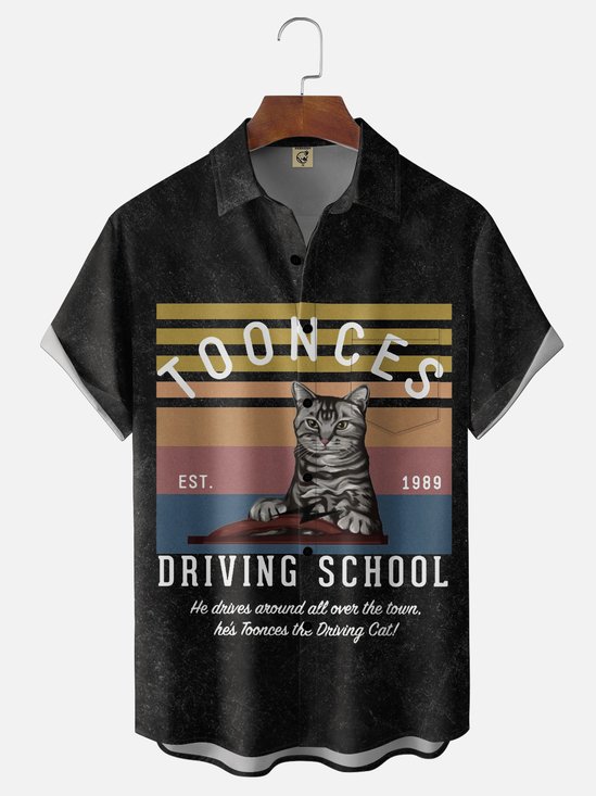 Moisture-wicking Cat Toonces Driving School Chest Pocket Casual Shirt