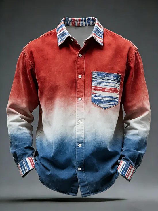 Moisture Wicking Gradient Holiday Long Sleeved Casual Shirt