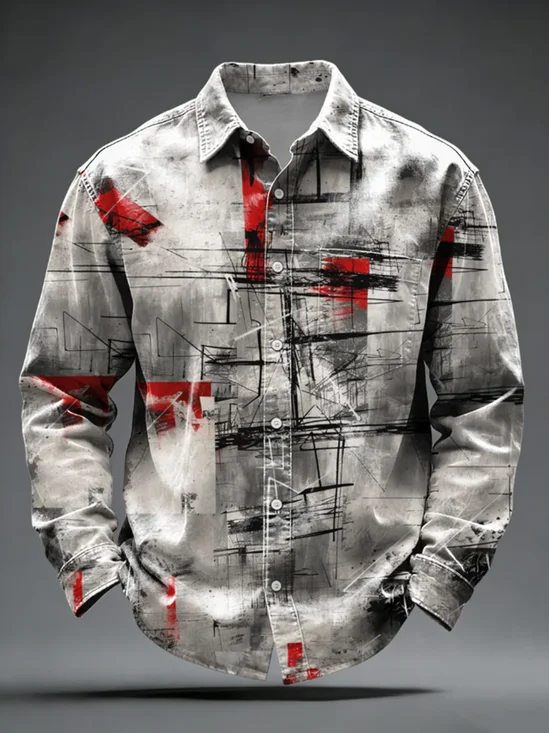 Moisture Wicking Abstract Geometric Gradient Long Seeved Casual Shirt