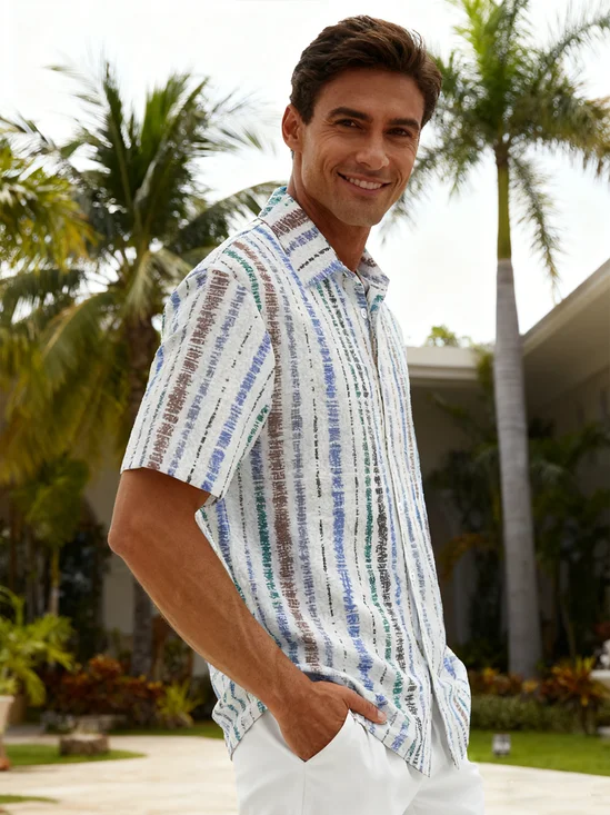 Linen Texture Classic Stripes Chest Pocket Holiday Casual Shirt