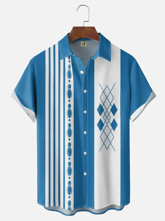 Moisture Wicking Geometry Bowling Chest Pocket Holiday Shirt
