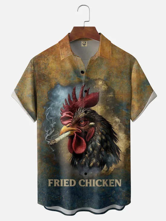 Moisture-wicking Fried Chicken Chest Pocket Casual Shirt