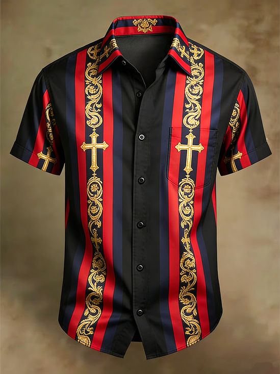 Moisture-wicking Cross Easter Chest Pocket Casual Shirt