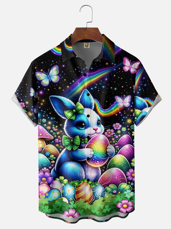 Moisture Wicking Easter Bunny Easter Egg Flower Chest Pocket Holiday Shirt