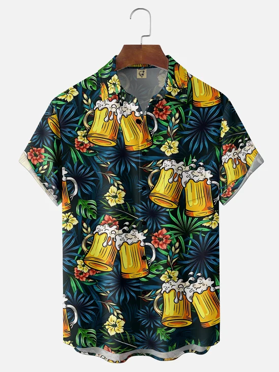 Moisture Wicking Gradient Colors Tropical Plants Beer Chest Pocket Holiday Shirt