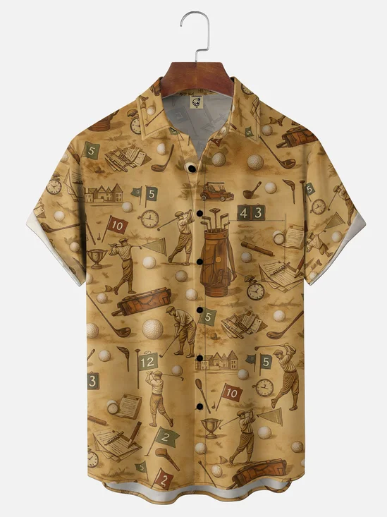 Moisture Wicking Gradient Retro Golf Chest Pocket Holiday Shirt