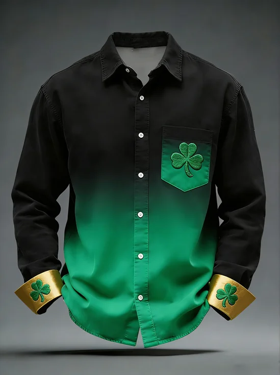 Moisture Wicking St. Patrick's Day Gradient Shamrock Chest Bag Holiday Long Sleeve Shirt