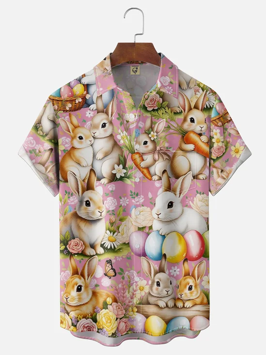 Moisture Wicking Easter Bunny Easter Egg Flower Chest Pocket Holiday Shirt