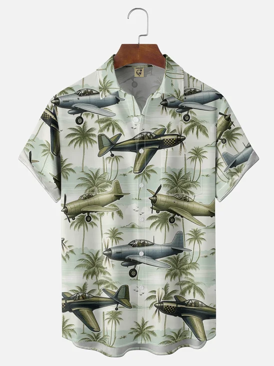 Moisture Wicking Gradient Color Fighter Coconut Tree Chest Pocket Holiday Shirt
