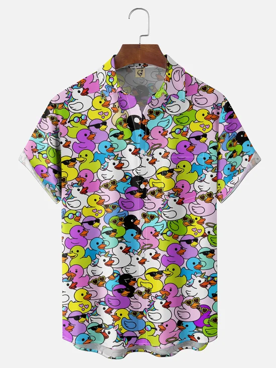 Moisture Wicking Gradient Colors Little Yellow Duck Chest Pocket Holiday Shirt