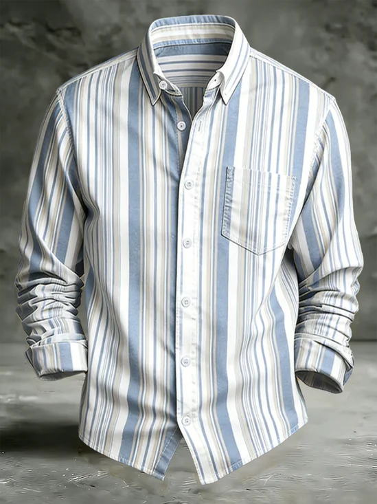 Moisture Wicking Striped Chest Pocket Holiday Style Long Sleeved Shirt