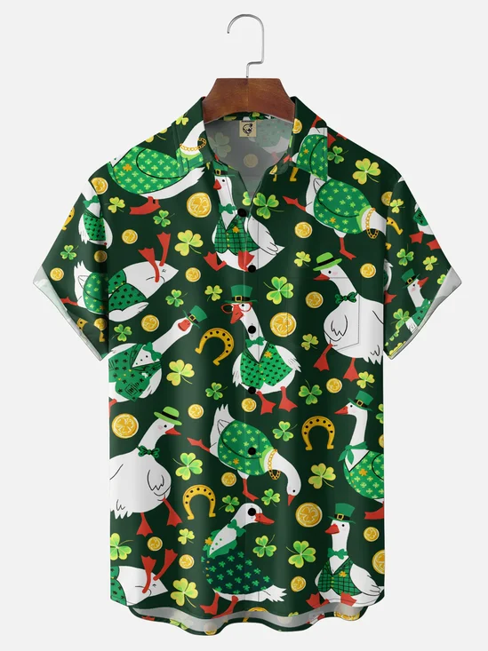 Moisture Wicking St. Patrick's Day Shamrock Canada Goose Chest Pocket Holiday Shirt