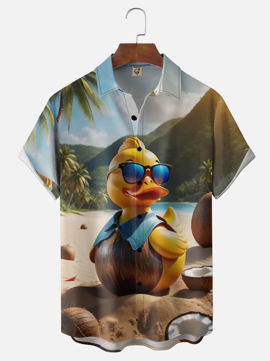Moisture Wicking Fun Little Yellow Duck Beach Chest Pocket Holiday Shirt