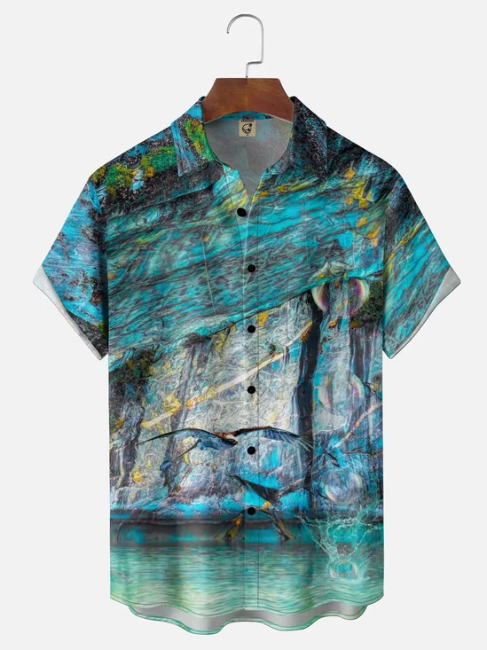 Hardaddy X Mike Braun Moisture-wicking Seagull Bird Mountain Chest Pocket Hawaiian Shirt