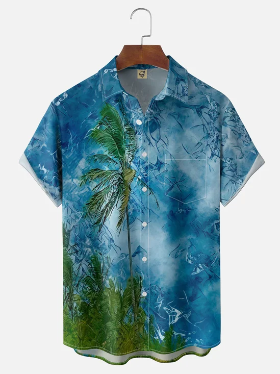Hardaddy X Mike Braun Moisture-wicking Palm Tree Chest Pocket Hawaiian Shirt
