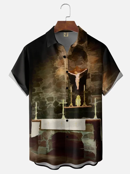 Hardaddy X Mike Braun Moisture-wicking Jesus Cross Church Chest Pocket Casual Shirt