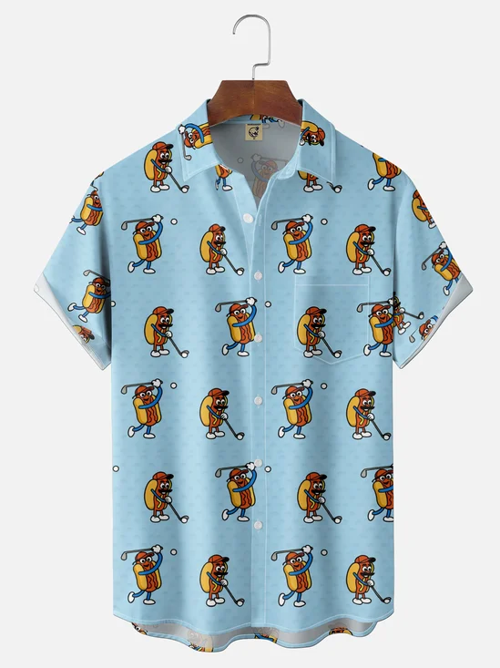 Moisture Wicking Hot Dog Sandwiches Golfing Chest Pocket Holiday Shirt