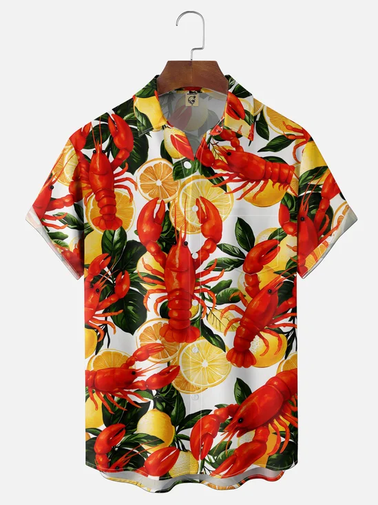 Moisture Wicking Gradient Lobster Lemon Slice Chest Pocket Holiday Shirt