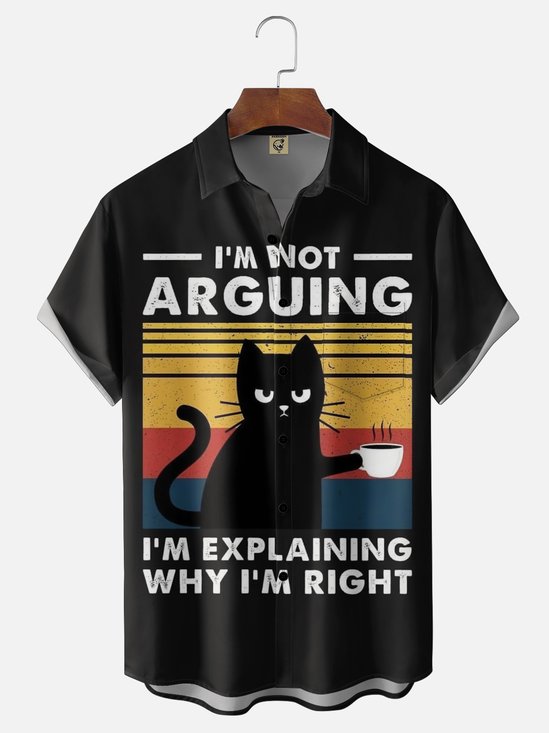 Moisture Wicking Fun Cat Slogan Chest Pocket Holiday Hawaii Shirt