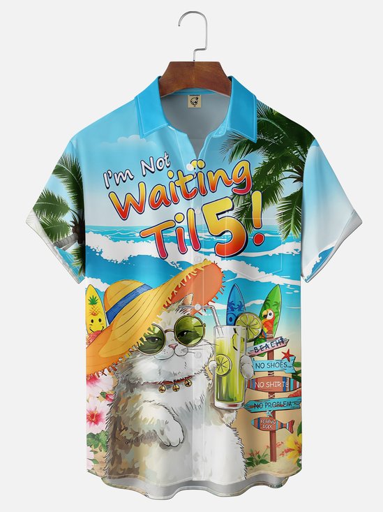 Moisture Wicking Gradient Colors I'm Not Waiting Til 5 Cat Beach Chest Pocket, Holiday Shirt