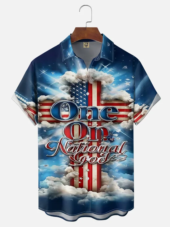 Moisture Wicking American Flag Chest Pocke Holiday Hawaii Shirt