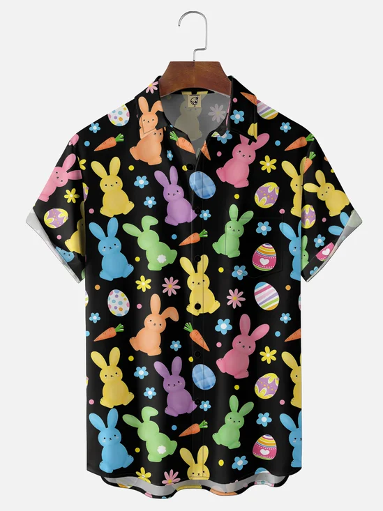 Moisture Wicking Easter Egg Bunny Chest Pocke Holiday Hawaii Shirt