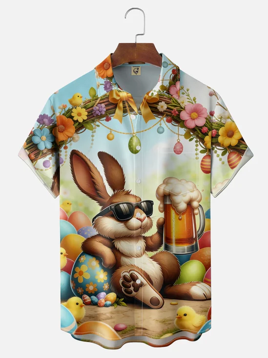 Moisture Wicking Easter Beer Easter Egg And Bunny Chest Pocket Holiday Hawaiian Shirt