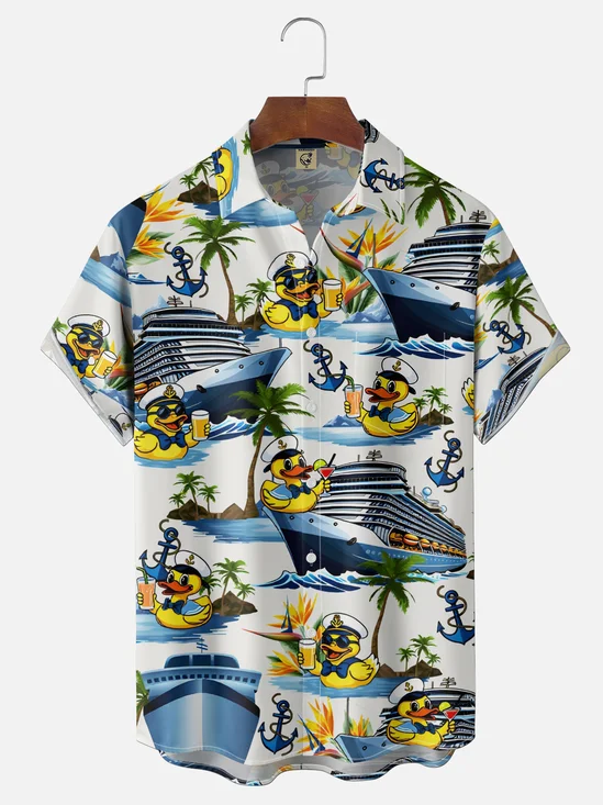 Moisture Wicking Gradient Yacht Rubber Duck Sailor Chest Pocket Holiday Shirt