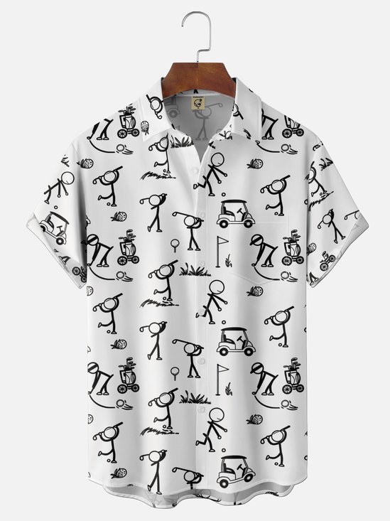 Moisture Wicking Geometric Line Abstract Painting Golf Chest Pocket Holiday Shirt