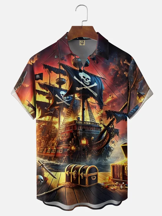 Moisture Wicking Pirate Treasure Chest Pocke Holiday Hawaiian Shirt